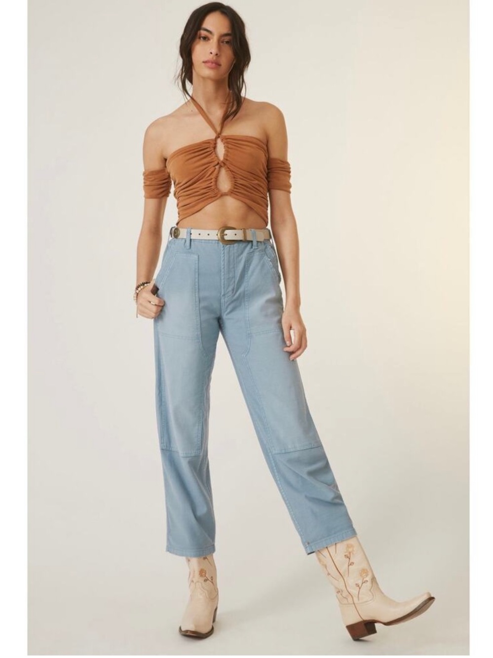 Anthropologie Pilcro The Roamer Utility Pants Blue High Rise Cropped Wide Leg